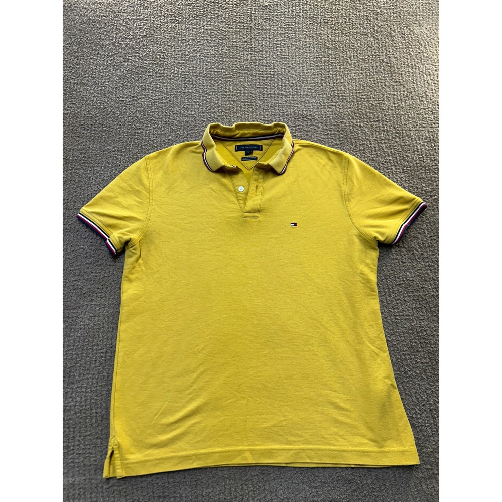 Tommy Hilfiger Mens Yellow Wicking Regular Fit Polo Shirt Size M Stripe Trim